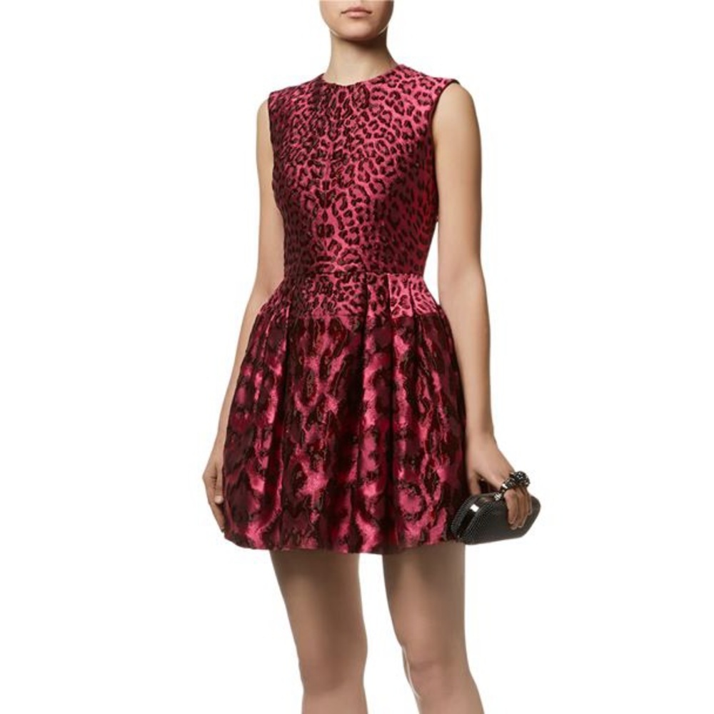 Alexander McQueen Leopard Jacquard Full Skirt Dress